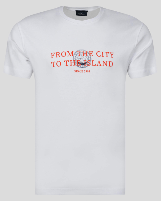 ' БЯЛА ТЕНИСКА С ЕФЕКТЕН ПРИНТ И НАДПИС ОТ PREMIUM ПАМУК 