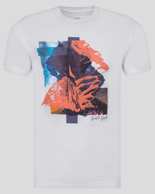 'БЯЛА ТЕНИСКА ОТ PREMIUM ПАМУК С ЕФЕКТЕН РЕЛЕФЕН ПРИНТ 