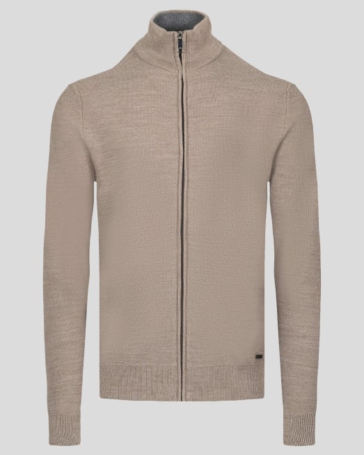 'БЕЖОВА СТРУКТУРНА  ЖИЛЕТКА ОТ ВЪЛНА МЕРИНО С МЕТАЛНО ЛОГО