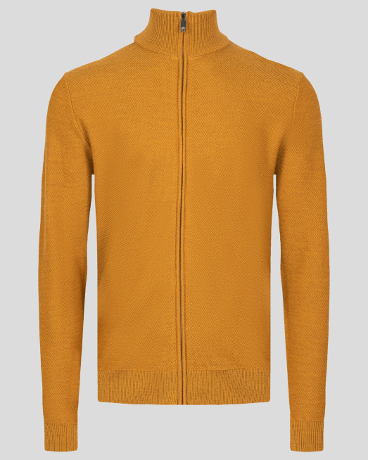 'ЖЪЛТА СТРУКТУРНА ЖИЛЕТКА ОТ ВЪЛНА МЕРИНО С ЛОГО