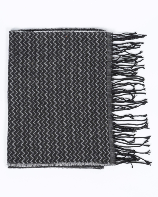 'ДВУЛИЦЕВ ФИГУРАЛЕН ШАЛ В СИВО И ЧЕРНО 