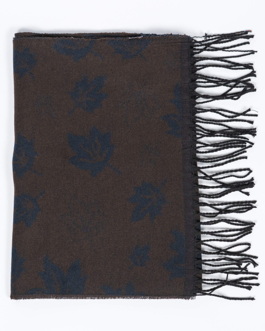 'ДВУЛИЦЕВ ШАЛ С ФЛОРАЛНИ МОТИВИ В КАФЯВО И ТЪМНО СИНЬО