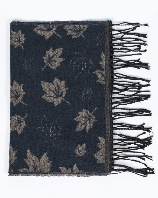 'ДВУЛИЦЕВ ШАЛ В БЕЖОВО И ТЪМНО СИНЬО С ФЛОРАЛНИ ЕЛЕМЕНТИ