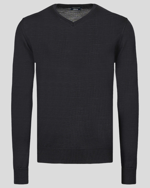 'ЧЕРЕН ВЪЛНЕН ПУЛОВЕР СЪС ШПИЦ ДЕКОЛТЕ