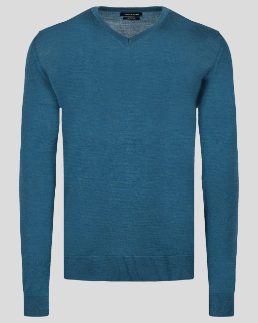 'ВЪЛНЕН ПУЛОВЕР БАЗВО МОДЕЛ В ЦВЯТ ПЕТРОЛ