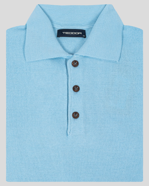 'СИН ВЪЛНЕН ПУЛОВЕР С ПОЛО ЯКА 