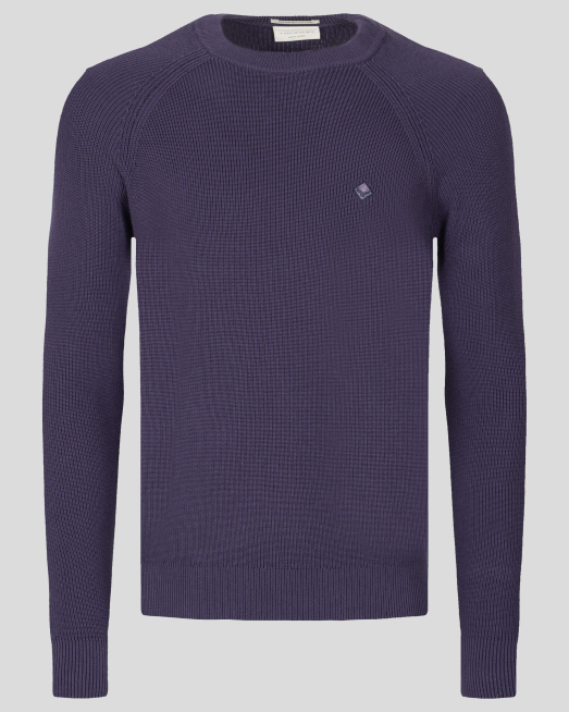 'ТЪМНО ЛИЛАВ  ПУЛОВЕР В СТРУКТУРНА ПЛЕТКА С РЕГЛАН РЪКАВ И ЛОГО