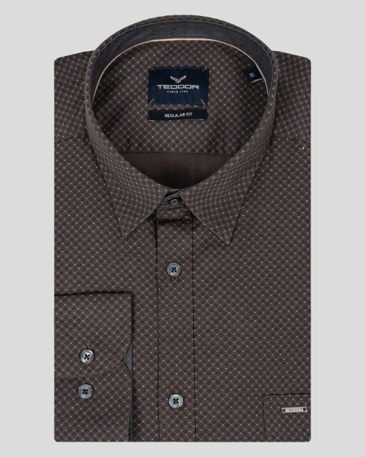 'КАФЯВА РИЗА В СИТЕН ПРИНТ СВОБОДЕН СИЛУЕТ С ЛОГО И ДЖОБ