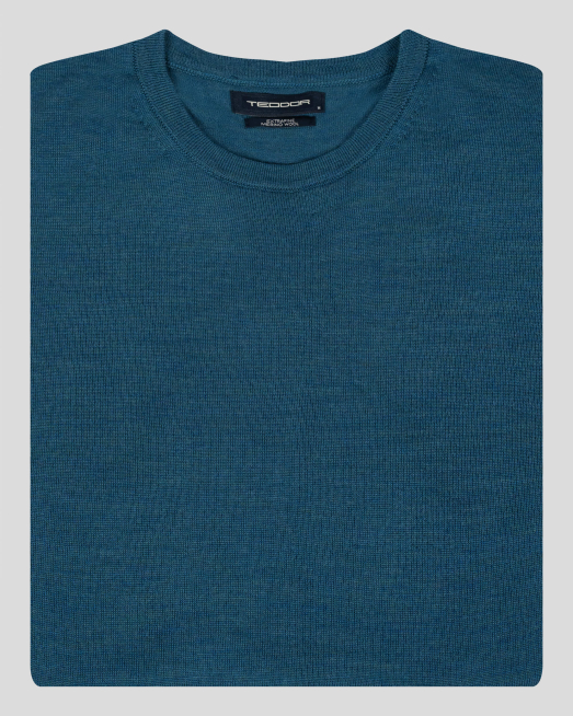 'МЕЛАНЖИРАН ВЪЛНЕН ПУЛОВЕР В ЦВЯТ ПЕТРОЛ