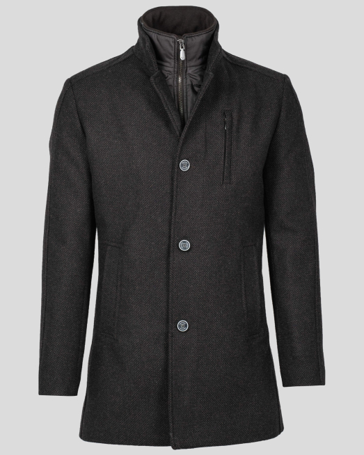 'КАФЯВО ВЪЛНЕНО ПАЛТО ОТ СТРУКТУРЕН ПЛАТ С ПОДВИЖЕН ЕЛЕК И ЛОГО