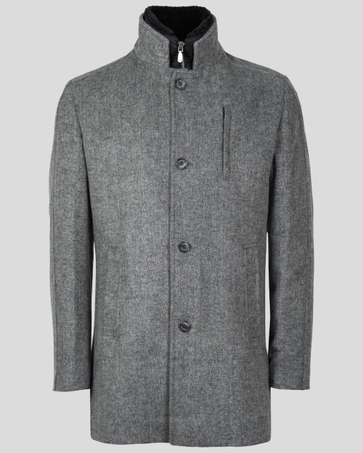 'СИВО МЕЛАНЖИРАНО ПАЛТО С МЕТАЛНО ЛОГО И ПОДВИЖЕН ЕЛЕК