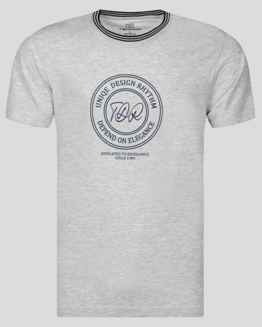 'СИВА ТЕНИСКА МЕЛАНЖ С ДЕСЕНАЦИИ И ЩАМПА ОТ PREMIUM ПАМУК 