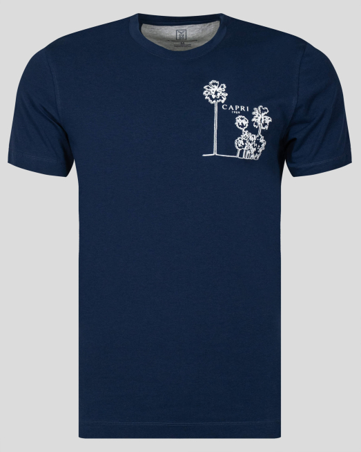 'ТЪМНО СИНЯ ТЕНИСКА С ЕФЕКТЕН ПРИНТ ОТ PREMIUM ПАМУК 