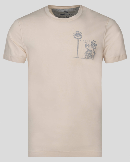 'БЕЖОВА ТЕНИСКА С ЕФЕКТЕН ПРИНТ ОТ PREMIUM ПАМУК 