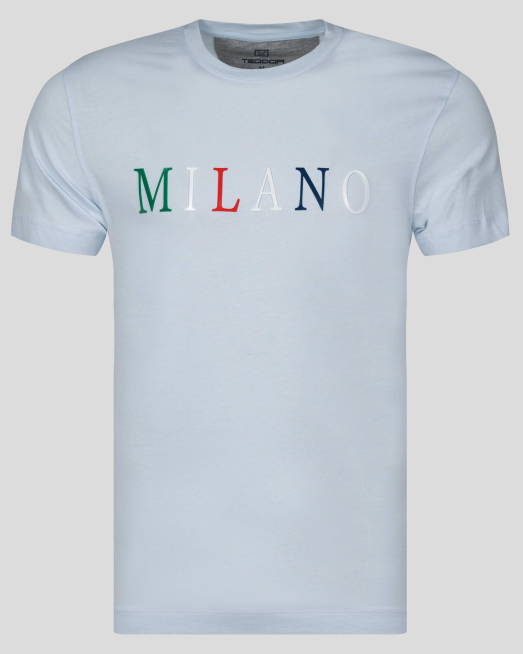 'СВЕТЛО СИНЯ ТЕНИСКА ОТ PREMIUM ПАМУК С ЦВЕТНА ЩАМПА MILANO