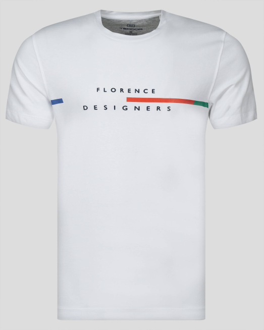 'БЯЛА ТЕНИСКА ОТ ПАМУК С ЦВЕТНИ ЛЕНТИ И ПРИНТ