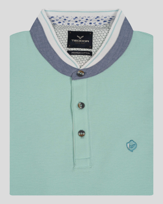 'ТЕНИСКА С ПОПСКА ЯКА В ЦВЯТ МИНТ С ГАРНИТУРА