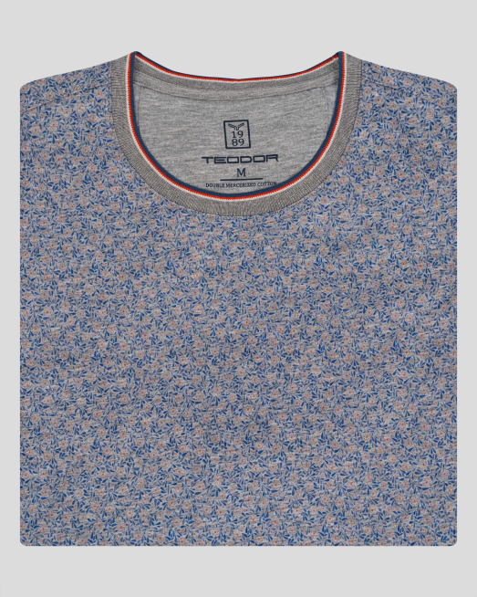 'ТЪМНО СИВА ТЕНИСКА МЕЛАНЖ С ФЛОРАЛЕН ПРИНТ И ДЕСЕНАЦИИ