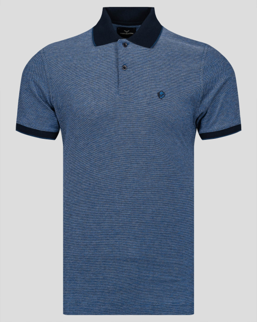 'ТЪМНО СИНЯ ТЕНИСКА С ДВУЦВЕТНА БРОДЕРИЯ ЛОГО И КОНТРАСТНА ЯКА