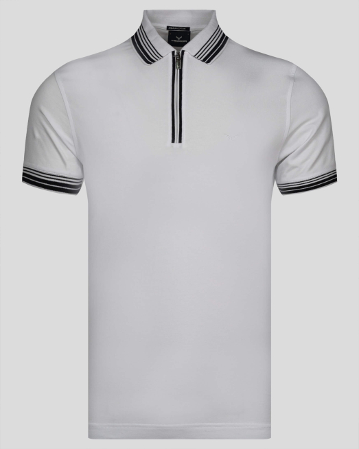 'БЯЛА ТЕНИСКА С ЦИП И ДЕСЕНАЦИИ ОТ PREMIUM ПАМУК 