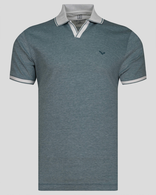 'ТЕНИСКА ОТ ДВУЦВЕТЕН ПЛАТ С ТОНАЛНО ЛОГО И ДЕСЕНАЦИИ В ЦВЯТ ПЕТРОЛ