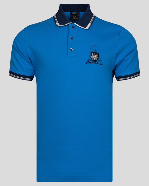 'СИНЯ ТЕНИСКА С БРОДЕРИЯ И БАДЖ COPACABANA