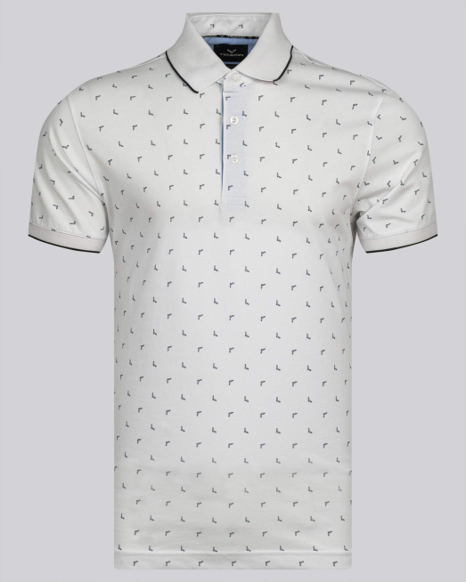 'БЯЛА ТЕНИСКА В СИТЕН ЛОГО ПРИНТ С ПОЛО ЯКА