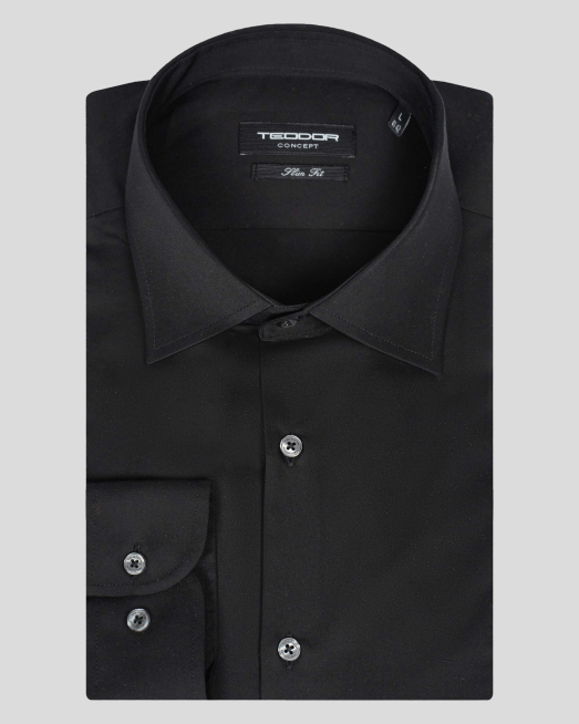 'ЧЕРНА КЛАСИЧЕСКА РИЗА ОТ САТЕНИРАН ПАМУК