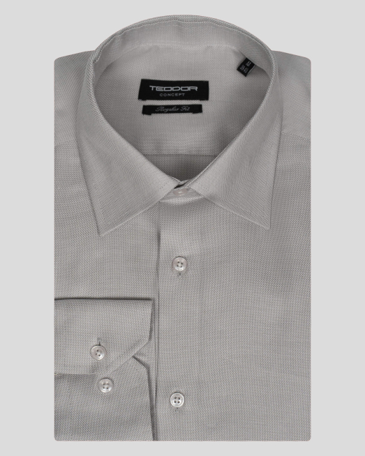 'СИВА КЛАСИЧЕСКА РИЗА В СИТНА СТРУКТУРА СВОБОДЕН СИЛУЕТ