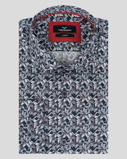 'ТЪМНО СИНЯ РИЗА С БЕЛИ ФЛОРАЛНИ ЕЛЕМЕНТИ