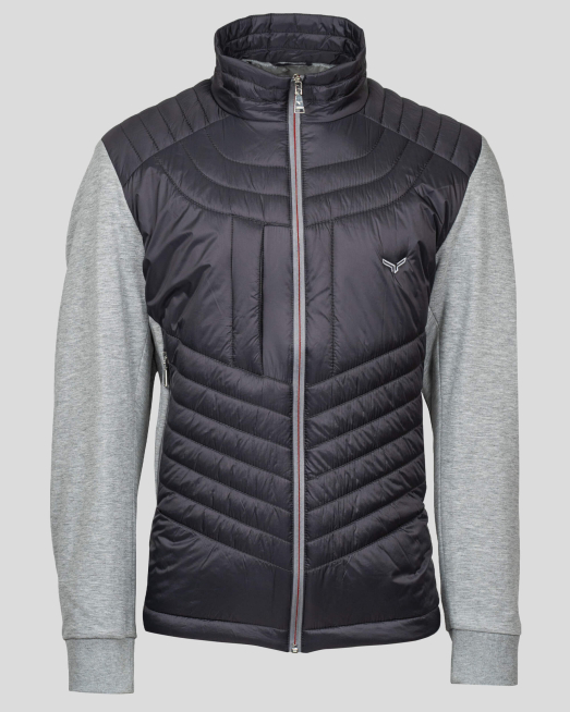 'ТЪМНО СИВО КОМБИНИРАНО ЯКЕ С КОНТРАСТЕН ЦИП И ЛОГО