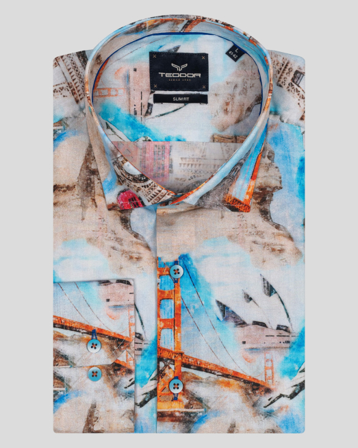 'МНОГОЦВЕТНА РИЗА С АРТ ПРИНТ ВТАЛЕН СИЛУЕТ