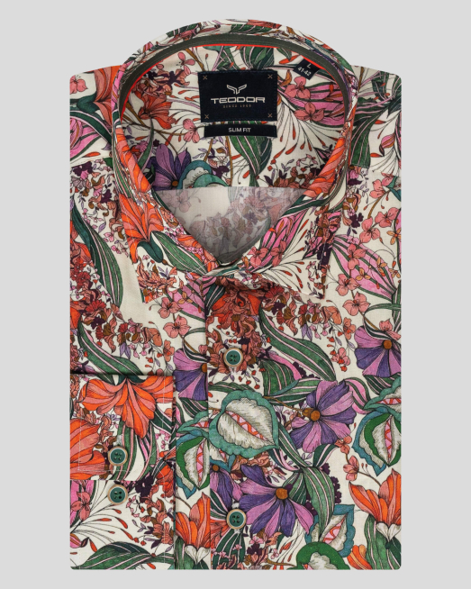 'МНОГОЦВЕТНА ФЛОРАЛНО ПРИНТИРАНА РИЗА ВТАЛЕН СИЛУЕТ