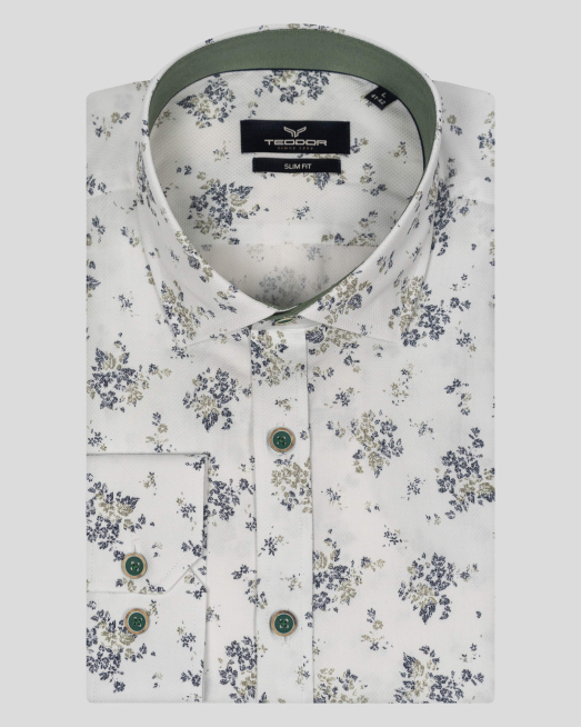 'БЯЛА СТРУКТУРНА РИЗА С ФЛОРАЛЕН ПРИНТ