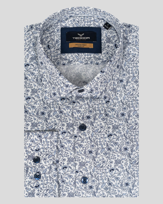 'БЯЛА САТЕНИРАНА РИЗА С ФЛОРАЛНИ МОТИВИ