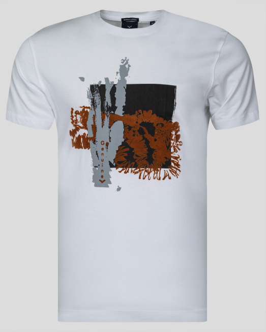 'БЯЛА ТЕНИСКА С АБСТРАКТЕН ПРИНТ И ФЛОК ЕФЕКТ