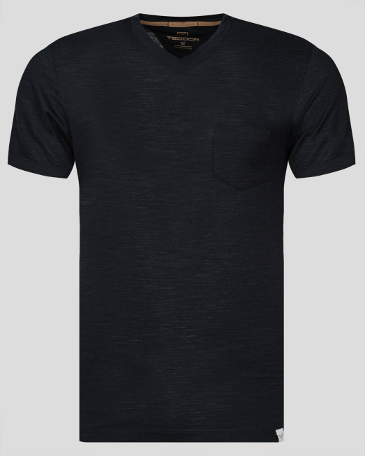 'ЧЕРНА ШПИЦ ТЕНИСКА С ДЖОБ И ЛЕНЕН ЕФЕКТ