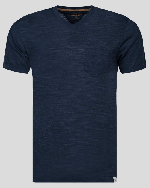 'ТЪМНО СИНЯ ШПИЦ ТЕНИСКА С ДЖОБ И ЛЕНЕН ЕФЕКТ