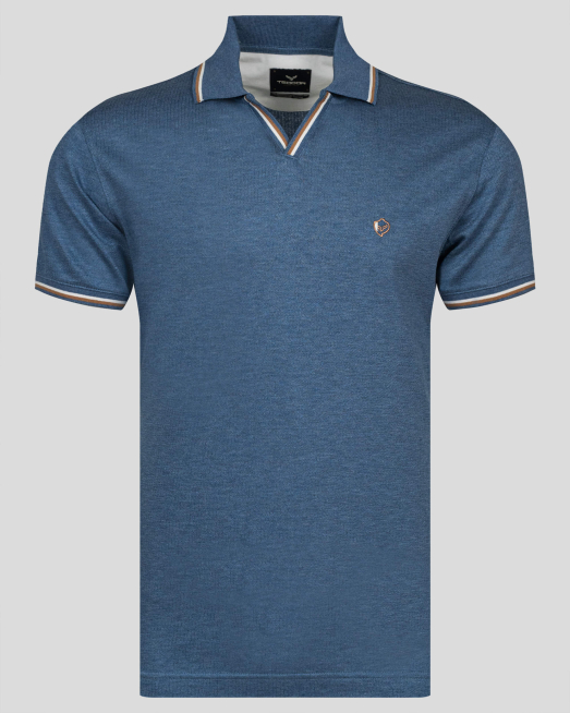 'СИНЯ ДВОЙНО МЕРСЕРИЗИРАНА ТЕНИСКА С ДЕСЕНАЦИИ И ЦВЕТНА БРОДЕРИЯ ЛОГО