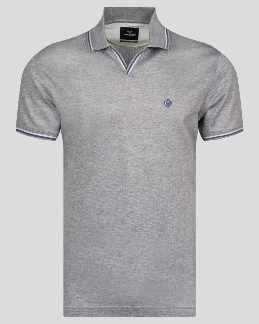 'СИВА ДВОЙНО МЕРСЕРИЗИРАНА ТЕНИСКА С ДЕСЕНАЦИИ И ЛОГО