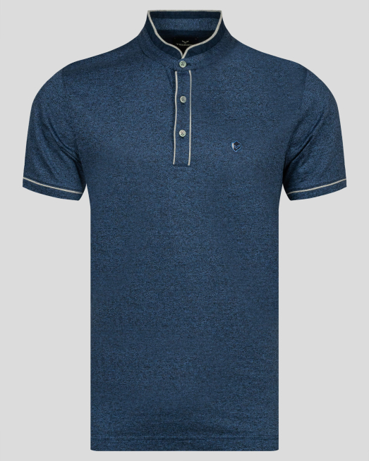 'ТЪМНО СИНЯ ДВОЙНО МЕРСЕРИЗИРАНА ТЕНИСИКА МЕЛАНЖ С ПОПСКА ЯКА