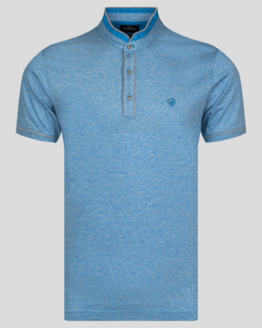 'СИНЯ МЕЛАНЖИРАНА ТЕНИСКА ОТ ДВОЙНО МЕРСЕРИЗИРАН ПАМУК С ЛОГО 