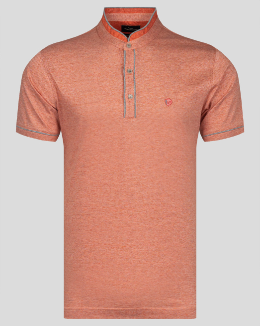 'ДВОЙНО МЕРСЕРИЗИРАНА ТЕНИСКА МЕЛАНЖ С ЛОГО В ОРАНЖЕВО