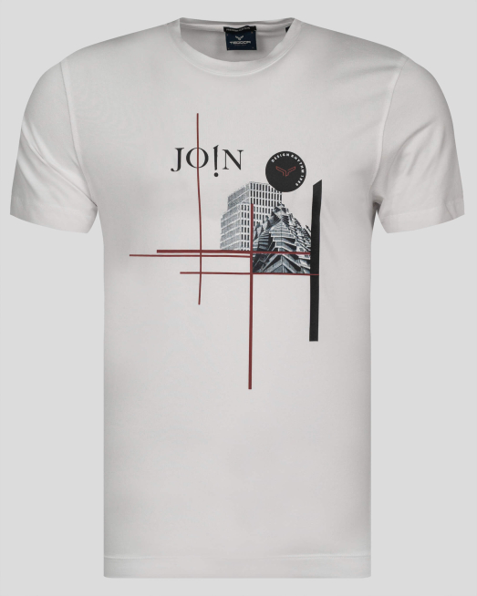 'БЯЛА ТЕНИСКА С ЕФЕКТЕН ПРИНТ ОТ PREMIUM ПАМУК