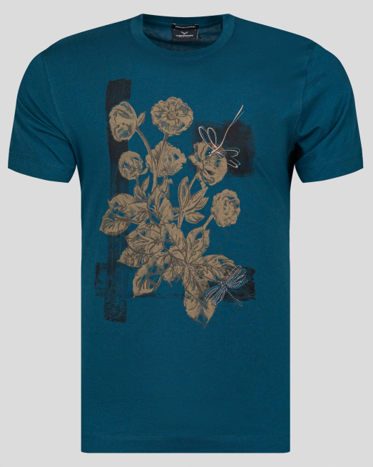 'ФЛОРАЛНО ПРИНТИРАНА БИЕ ТЕНИСКА ОТ PREMIUM ПАМУК В ЦВЯТ ПЕТРОЛ