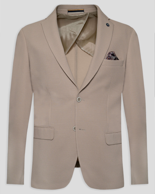 'БЕЖОВО САКО ОТ СТРУКТУРЕН ПЛАТ С ДВУЦВЕТНА СПЛИТКА ВТАЛЕН СИЛУЕТ