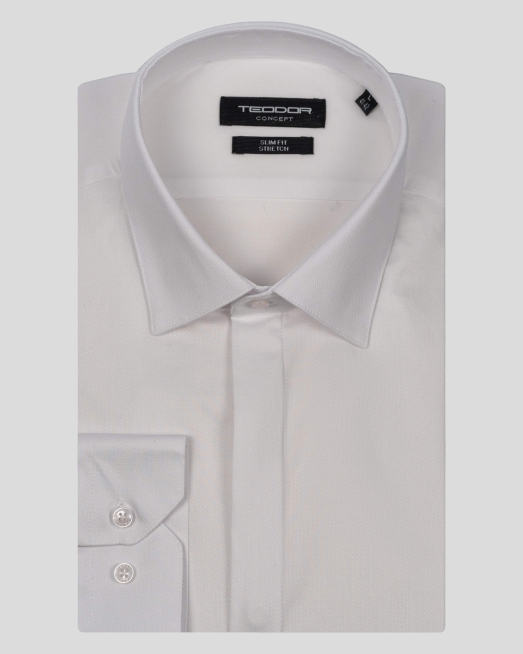 'БЯЛА СТРУКТУРНА РИЗА СЪС СКРИТО ЗАКОПЧАВАНЕ