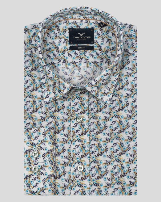 'МНОГОЦВЕТНА РИЗА С ФЛОРАЛЕН ПРИНТ ВТАЛЕН СИЛУЕТ