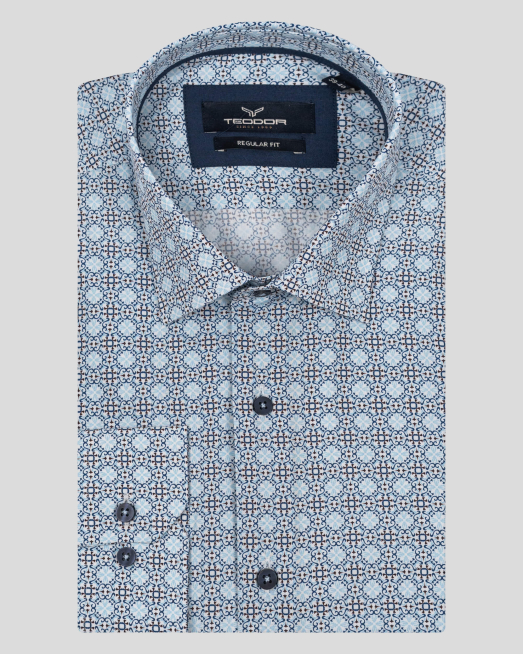 'СИНЯ ПРИНТИРАНА РИЗА СВОБОДЕН СИЛУЕТ