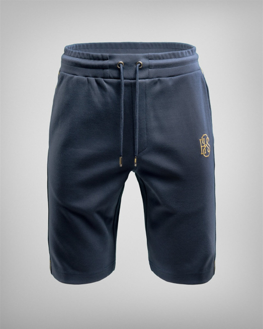 'ТЪМНО СИНИ БЕРМУДИ С КОНТРАСТНА ЛЕНТА И БРОДЕРИЯ ЛОГО H8S